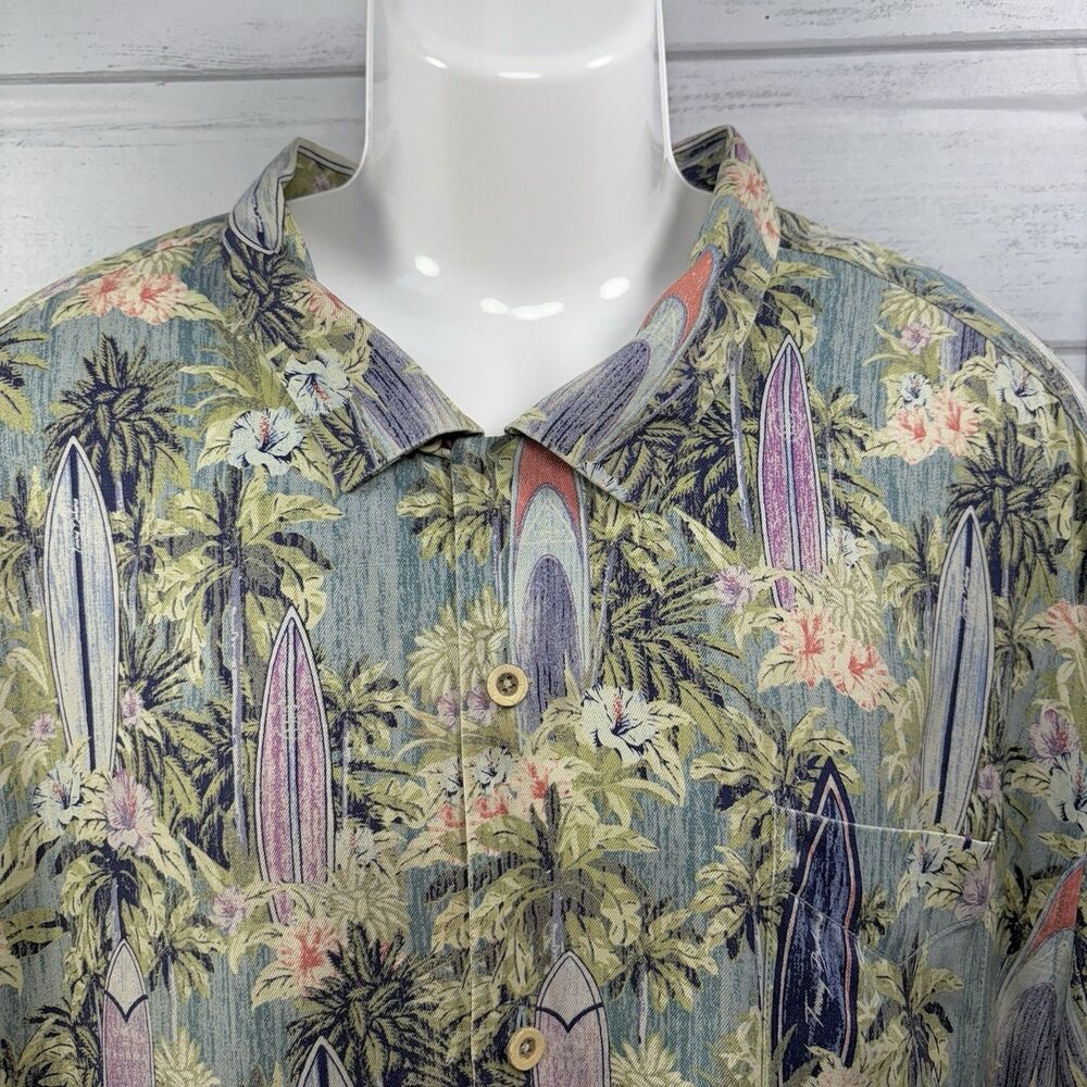 Tommy Bahama Hawaiian Shirt Mens Size 3XL Tall Floral Button Up Shirt Silk Green